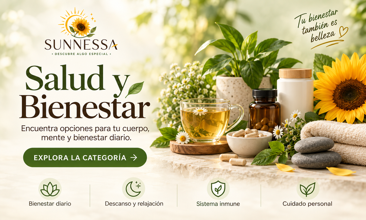 Sunnessa. Salud y bienestar: bienestar diario, descanso y relajación, sistema inmune y cuidado personal.